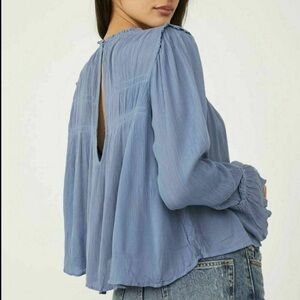 Free People Kelsey blouse with bell sleeves, blue, size large
